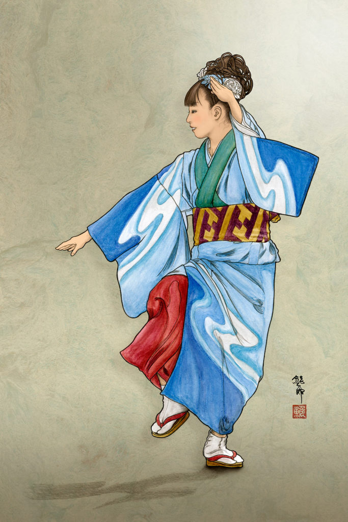 牛深ハイヤ踊りを踊る女性のイラスト